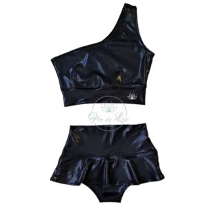 Conjunto Negro Metal Top Asimétrico & Microfalda