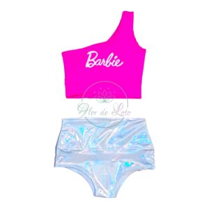 Conjunto Barbie Top Asimétrico & Hotpants Blanco Tornasol