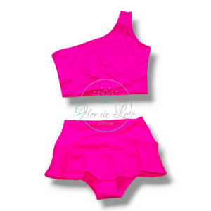 Conjunto Top Asimétrico & Microfalda Fucsia Fluor