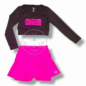 Conjunto Cheer Negro & Fucsia Top M/L Falda Short