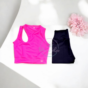 Conjunto Top Abertura Lateral Fucsia Fluor & Negro
