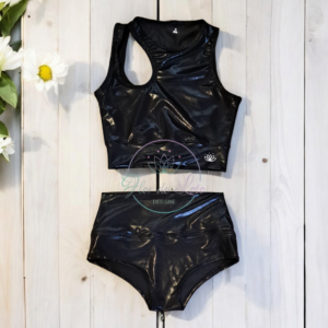 Conjunto Negro Metal Top Abertura Lateral