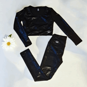 Kids Top Manga Larga  & Leggins Negro Metal